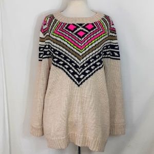 Mara Hoffman wool knit sweater hot-pink neon green brown cream black size large